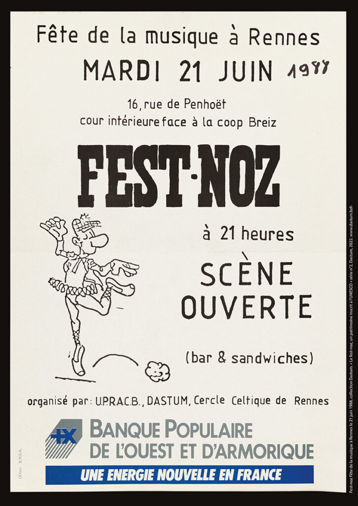 Affiche Fest noz Fête de la musique à Rennes le 21 juin 1988 Dastum